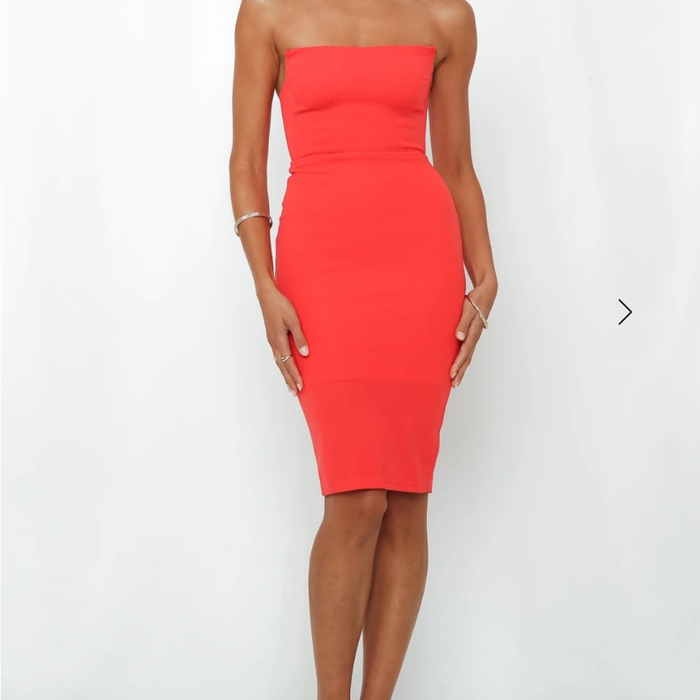 Coral Strapless Bodycon Dress